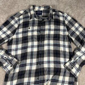 American Eagle Outfitters Mens XL Black Gray White Plaid Flannel Shirt